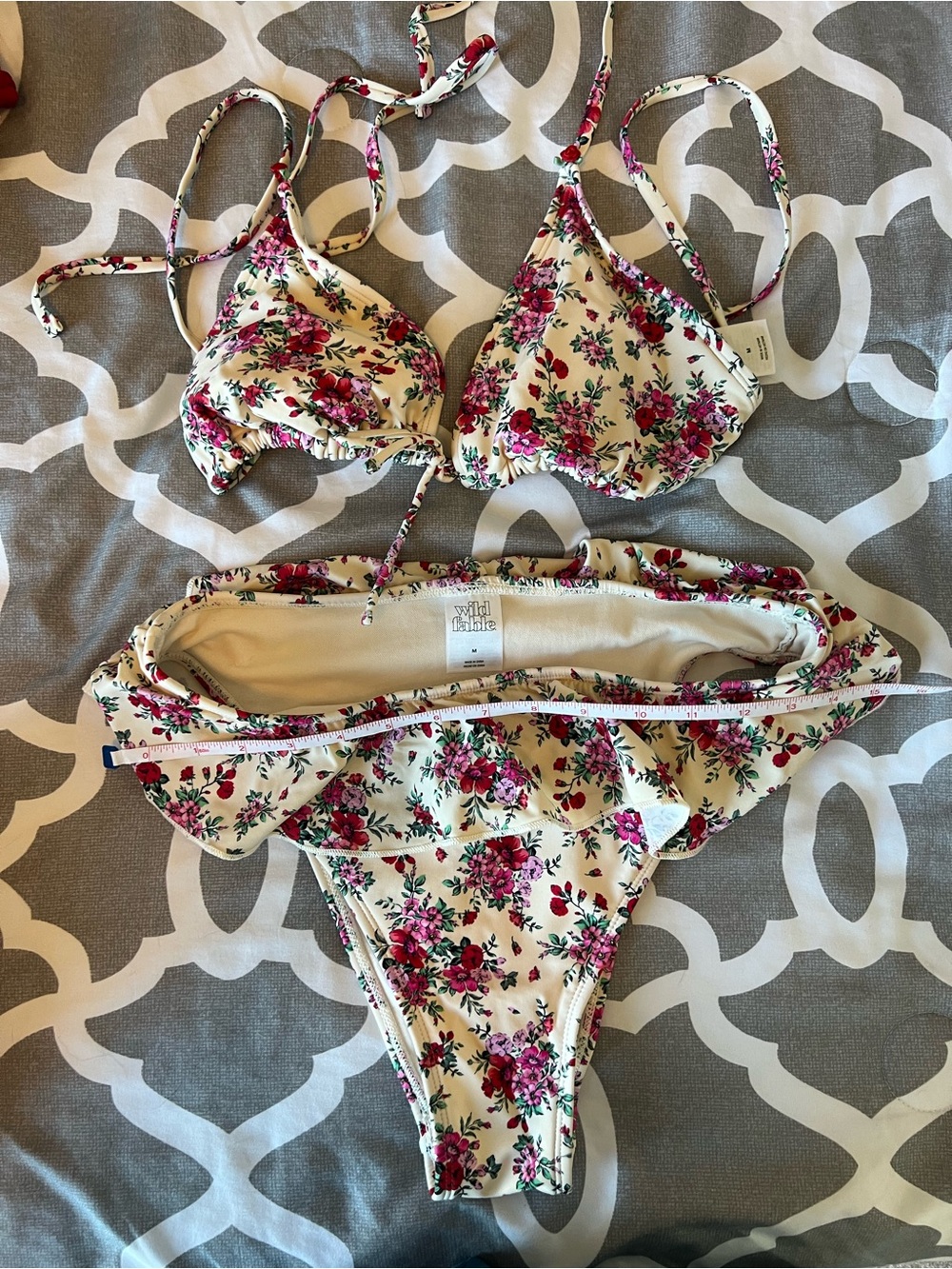 wild fable Cream Floral Triangle Bikini with Pink Flowers